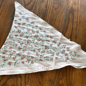 NEW NWT Coach Tea Rose Floral White Scarf Twilly for Bag Silk